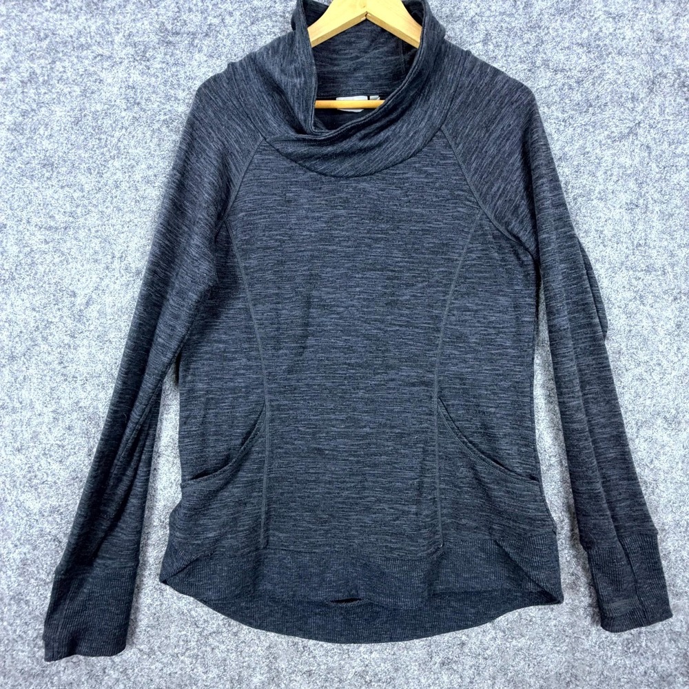 Athleta Sweatshirt Women Medium Gray Stretch Thumbhole Sleeve Cowl Neck Pullover